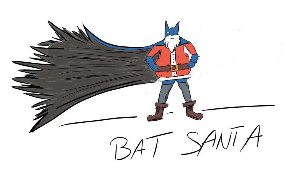 Auf dem Bild ist Bad Santa zu sehen: der dunkle Ritter, der euch nachts die Geschenke bringt. 